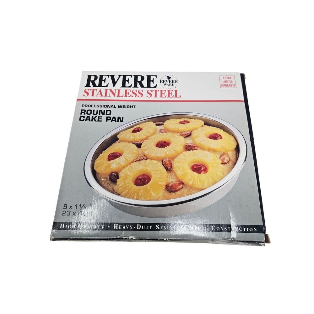 Deadstock Vintage 80s Revere Ware Stainless Steel Round Cake Pan 9 in Baking